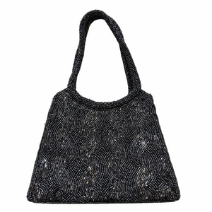 Vintage Beaded Handbag Shoulder Crossbody Cocktail Purse Formal Gunmetal Gray